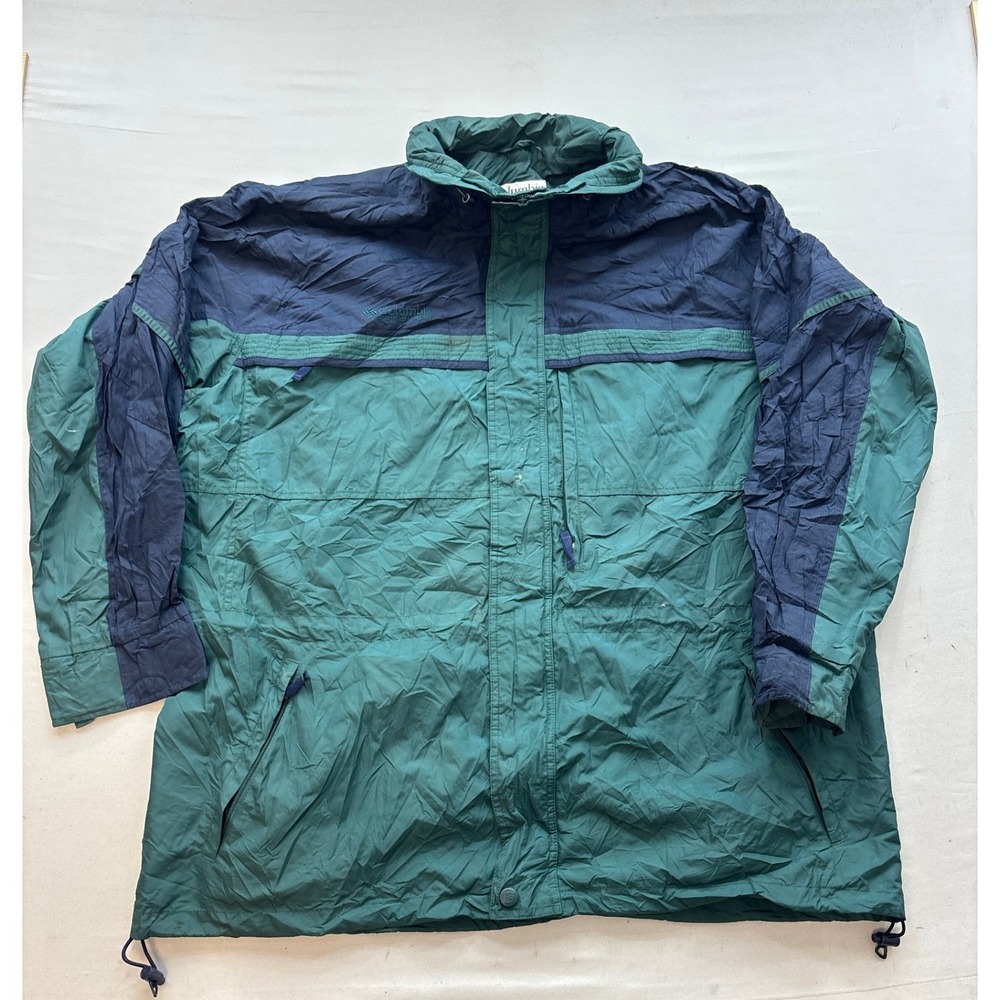 Columbia Sportswear Mens XL Green Navy Blue Colorblock Windbreaker Jacket Vtg